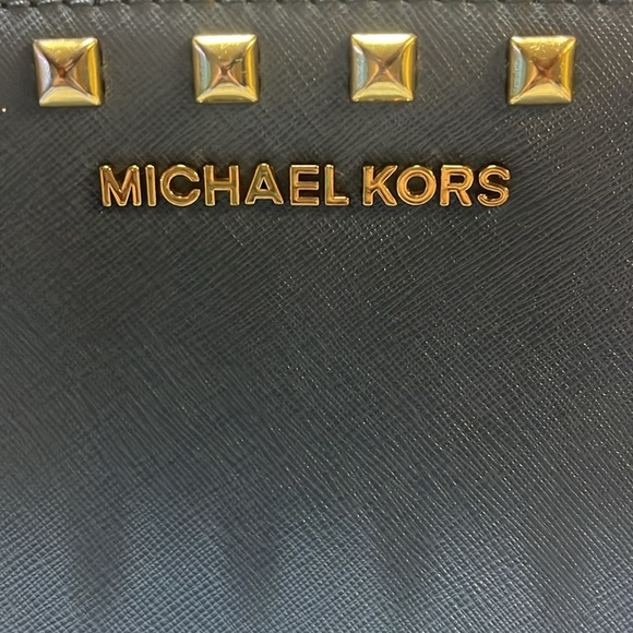 Michael Kors Blue and Gold Crossbody Bag with Studded Details, Saffiano Leather - Picture 12 of 16